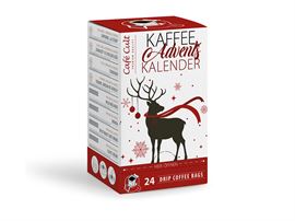 neu Kaffee-Adventskalender „Winter-Hirsch“ mit 24 Drip Coffee Bags einzeln im Sachet verpackt Format 124 x 100 x 200 mm -2-sprachig