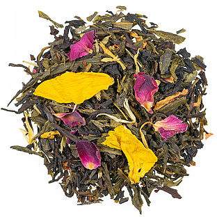 Grün.-Schwarzteemischung Orientalische Träume Teemischung mit Blüten und Fruchtstücken, aromatisiert Mango-Maracuja-Geschmack