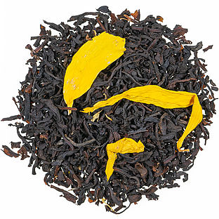 Maracuja natürliche Schwarztee-Mischung mit Blüten und Fruchtstücken, aromatisiert