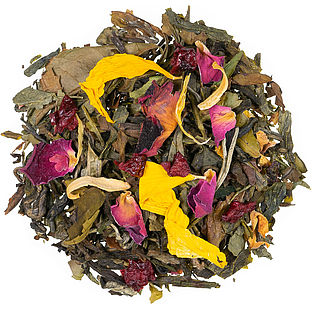 Weiß.-Grüntee Perle von Fujian® Mischung mit Kräutern und Fruchtstücken, Aprikose-Jasmin-Geschmack aromatisiert
