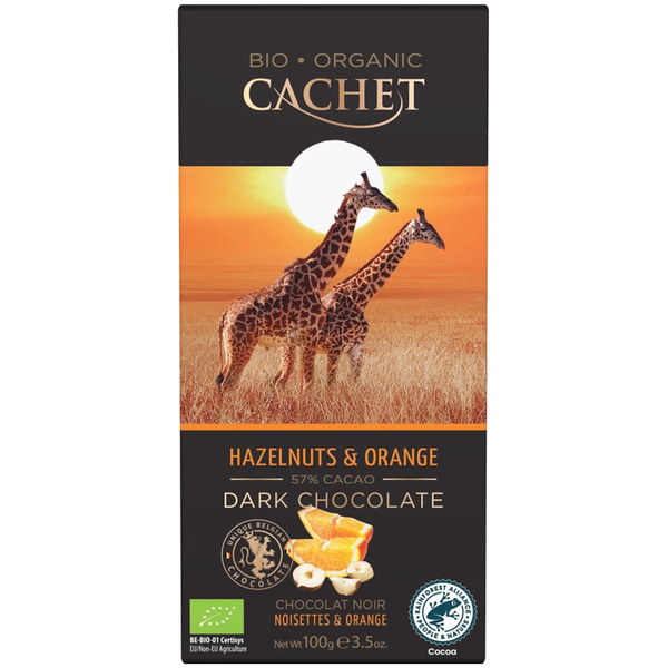 Bio Zartbitterschokolade mit Orange und Haselnuss 57% Kakao: 100 g